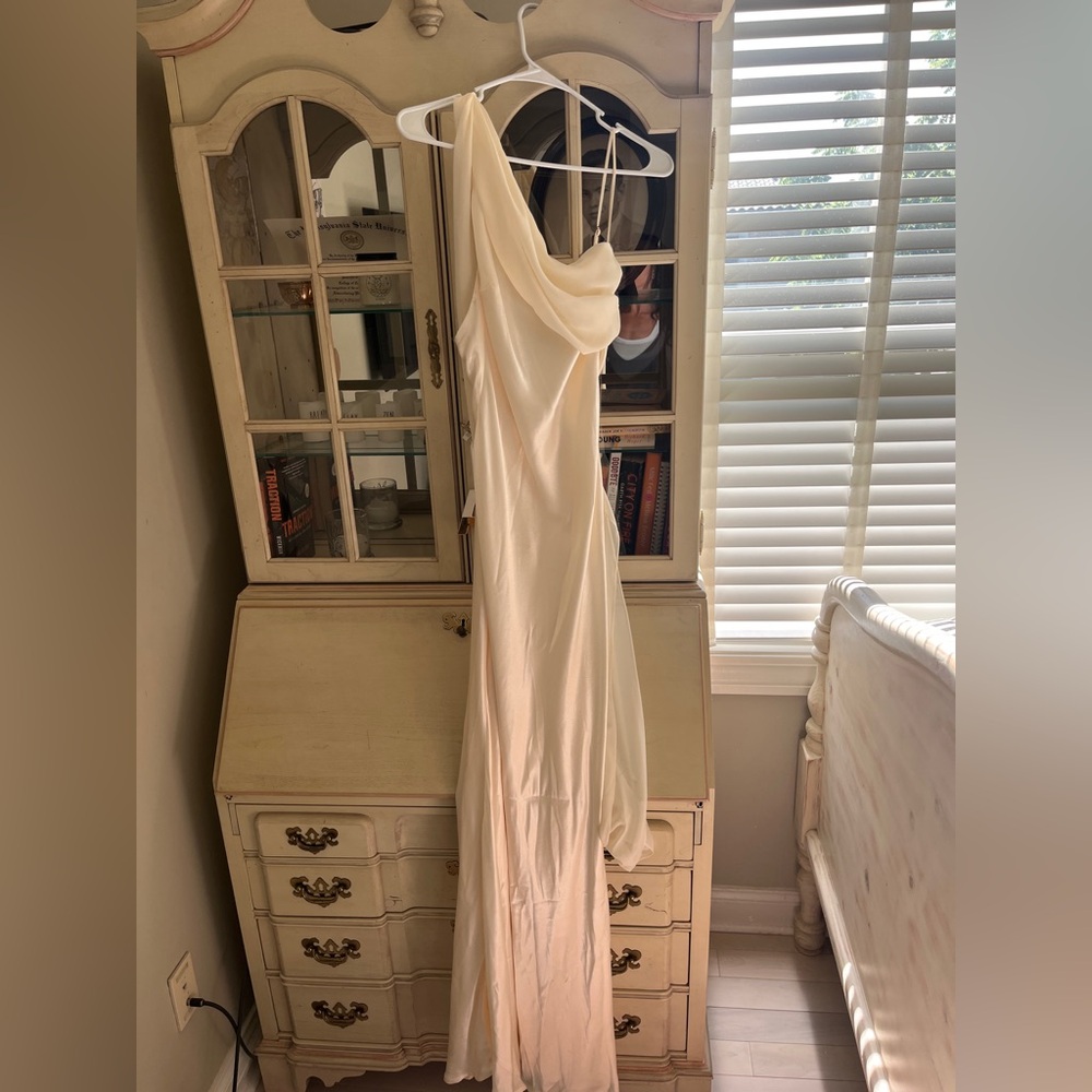 Arcina Ori Helena Chiffon-Detailed Satin Gown in ivory